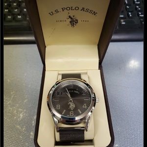 Working New US Polo 44.8mm Men's Stainless Mesh Band Wristwatch